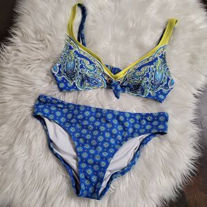Lands End Blue Mixed Print Twist Front Bikini Set Small/XS 2 Piece Swimsuit
